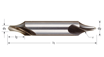 A210 - Dormer HSS Brillante 118°  Brocas de Centrar - Forma de radio Corta Forma con radio al centro DIN 333R