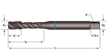 E238 - Dormer HSS-E-PM Templado al vapor SHARK M  M Macho de máquina helicoidal 40º Shark con chaflán de salida cónica (Anillo Azul) Estrías helicoidales a 40° DIN 371 LE 10, DIN 376 GE 12