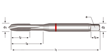 E255 - Dormer HSS-E-PM Brillante SHARK M  M Macho de máquina con entrada en hélice Shark (Anillo Rojo) Entrada en hélice DIN 371 LE 10, DIN 376 GE 12