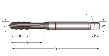 E256 - Dormer HSS-E-PM TiAlN/Top SHARK M  M Macho de máquina con entrada en hélice Shark (Anillo Rojo) Entrada en hélice DIN 371 LE 10, DIN 376 GE 12