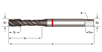 E261 - Dormer HSS-E-PM TiAlN/Top SHARK M  M Macho de máquina helicoidal 45º Shark con chaflán de salida cónica (Anillo Rojo) Estrías helicoidales a 45° DIN 371 LE 10, DIN 376 GE 12