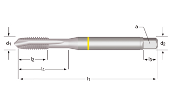 E297 - Dormer HSS-E-PM Cromado SHARK M  M Macho de máquina con entrada en hélice Shark (Anillo Amarillo) Entrada en hélice DIN 371 LE 10, DIN 376 GE 12