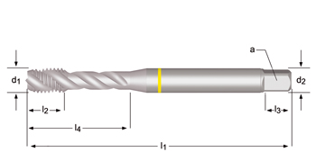 E298 - Dormer HSS-E-PM Cromado SHARK M  M Macho de máquina helicoidal 40º Shark (Anillo Amarillo) Estrías helicoidales a 40° DIN 371 LE 10, DIN 376 GE 12