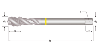 E300 - Dormer HSS-E-PM Cromado SHARK MF  MF Macho de máquina helicoidal 40º Shark (Anillo Amarillo) Estrías helicoidales a 40° DIN 374