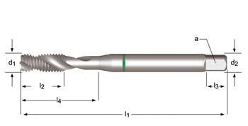 E473 - Dormer HSS-E-PM Brillante SHARK M  M Macho de máquina helicoidal 35º Shark (Anillo Verde) Estrías helicoidales a 35° DIN 371 LE 10, DIN 376 GE 12