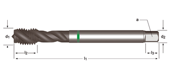 E474 - Dormer HSS-E-PM SUPER-B SHARK M  M Macho de máquina helicoidal 35º Shark (Anillo Verde) Estrías helicoidales a 35° DIN 371 LE 10, DIN 376 GE 12