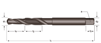 E654 - Dormer HSS Templado al vapor UNF  UNF Combinación broca-macho Estrías helicoidales a 30° Estrías helicoidales a 30° DORMER-DIN