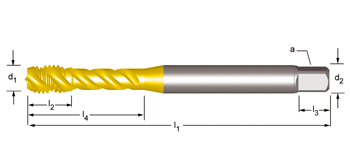 EX00TIN - Dormer HSS-E TiN M  M Machos de máquina Estrías helicoidales a 45° Estrías helicoidales a 45° DIN 371 LE 10, DIN 376 GE 12